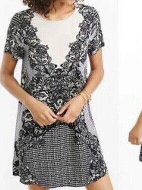 Express Black and White Floral Lace-Print Mini Dress